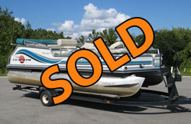 1997 Suntracker 18 Bass Buggy Pontoon Boat with 60HP Mercury EFI 4-Stroke Outboard Motor and Trailer For Sale on Norris Lake Tennessee