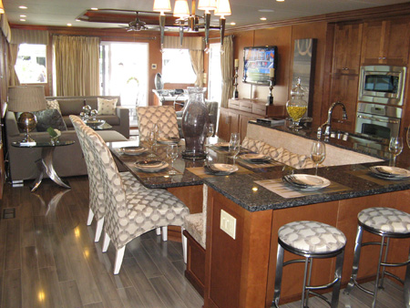 An impressive kitchen at the 2009 On Water Houseboat Expo by Sharpe Houseboats